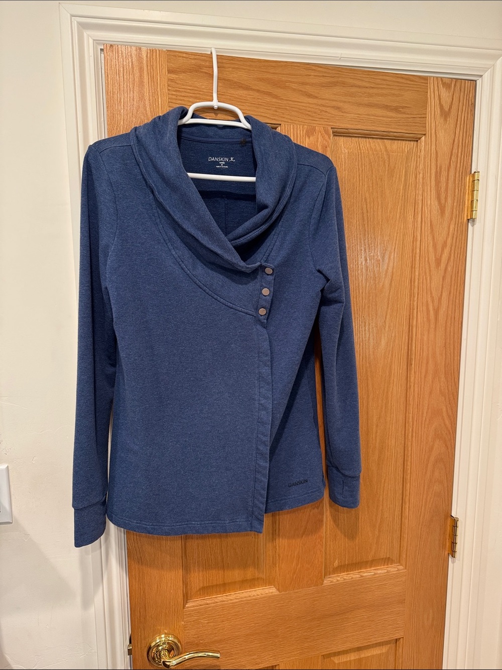 Danskin Blue Cowl Button Wrap Fleece/sweatshirt